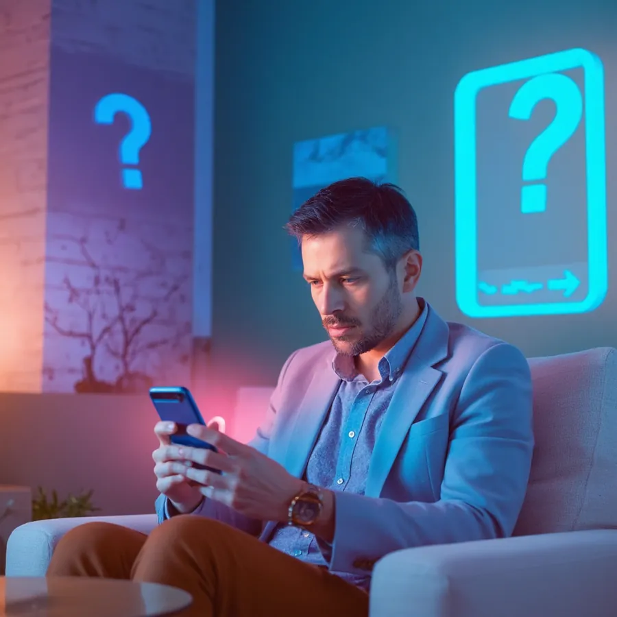 Empresario revisando su celular, preocupado porque su marketing no da resultados